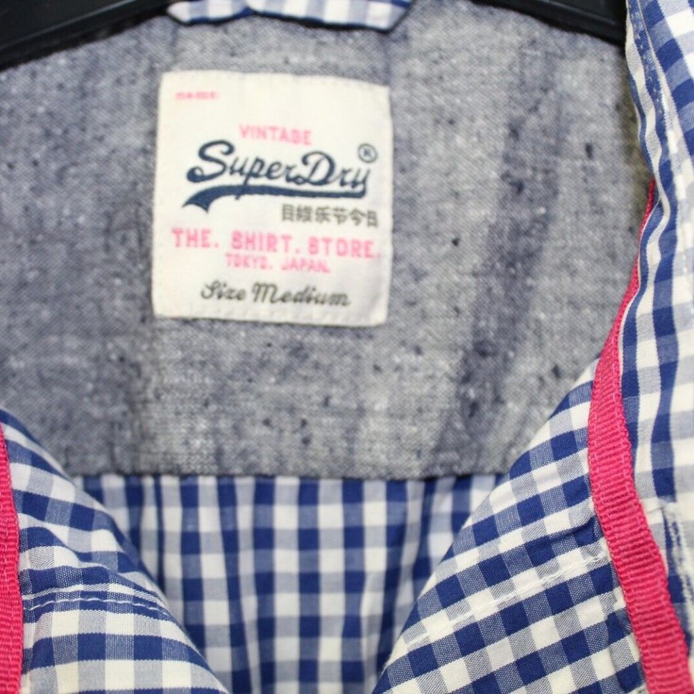 Superdry Mens Shirt  Medium short sleeved cotton blue check excellent stunning - Picture 9 of 13